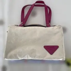 ハンドバッグ　アイボリー　クローバー柄