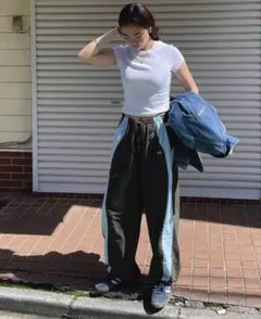 OPEN YY カラーブロック ラウンジパンツ ブルー