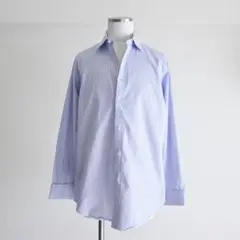 90s T.M.Lewin ブルーストライプ　ダブルカフスシャツ　16-33