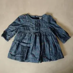 babyGap　デニム調カラフルドットワンピース　70　長袖　春秋