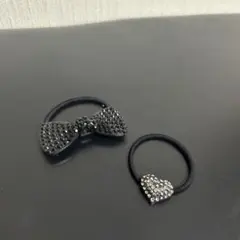 ヘアゴム コンチョ りぼん リボン　ハート　ラインストーン　ラメ　2個セット
