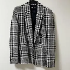 ZARA ザラ　テーラードダブルジャケット グレンチェック 白黒 M
