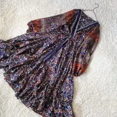 【タグ付】RUDRAKSHA 総柄　ロングワンピース　シルク70%　インド製