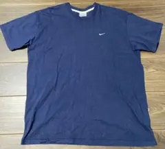US古着 NIKE ナイキ ワンポイント刺繍 ロゴTシャツ ネイビー XXL