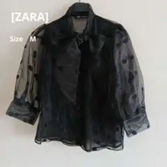 ドット柄シースルーシャツ（リボン付き）