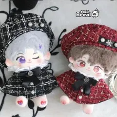 10cm ぬい服　ツイード ベレー帽　チェック　ポンチョ　いつぬい　黒色