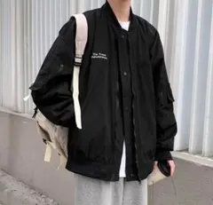 春夏 ワンポイント MA1 フライトジャケット L ユニセックス ブラック 新品