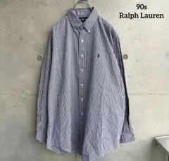 90年代 Ralph Lauren BDシャツ ギンガムチェック ロゴ