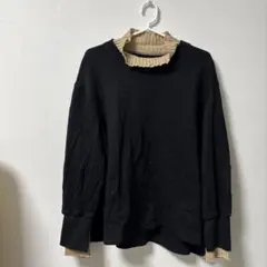 ROSIEE 【L】 重ね着風リブ襟黒トレーナー
