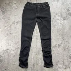 裾シャーリング スキニー デニム 黒 ウエストゴム L ストレッチ y2k