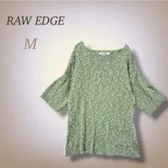 ローエッジ 半袖ニット リネン 前後切替 トップス 異素材 ゆったり 五分袖 M