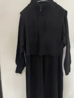 wrapin nine9 ハーフジップニットワンピース