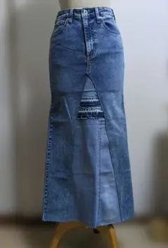 リメイクデニムタイトスカート ロング　裾未完成