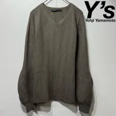 希少 ワイズ 上質 Vネック バルーンスリーブ ストライプ 変形デザイン ニット