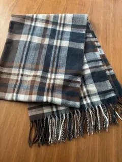 チェック柄フリンジ付きマフラー