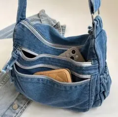 【おすすめ商品】デニムのショルダーバッグ　ブルー