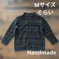 ハイネックセーター　ハンドメイド　ブラック　ストライプ　Мサイズぐらい