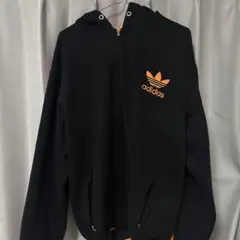 adidas フルジップ パーカー　ブラック/オレンジ