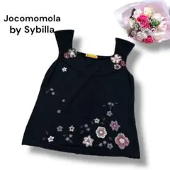 【ホコモモラJocomomola】お花刺繍　ニットタンクトップ　大人可愛い　黒L