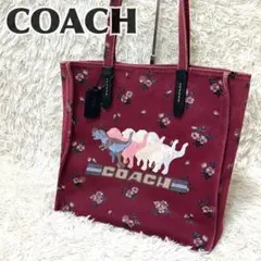 未使用 COACH リュック デニム レザー チェリー柄 赤/青 タグ付き