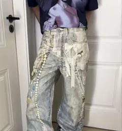 Acne Studios風ビンテージ風装飾デニムパンツ - メルカリ