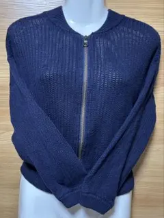 PLST 綿麻混　襟リブカーディガンニット　M