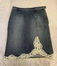 デニムタイトスカート サイズ7 レース付き•*平成 森ガール フェアリーグランジ