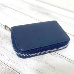 【ネイビー】小さなバッグでもちょこんと収まるスキミング防止本革カードケース