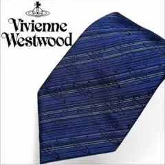 【美品】ヴィヴィアンウエストウッド ネクタイ オーブ柄 青 ストライプ シルク