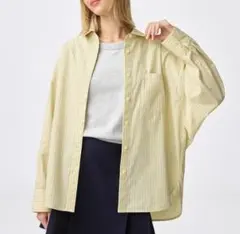 【XL】GU ドルマンスリーブストライプシャツ レディース　イエロー