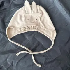 【petit main】ウサギの耳付きベージュ帽子/ベビー帽子/プティマイン
