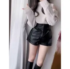 【最安値】 GRL レザーショートパンツ tu88 Lサイズ ブラック 黒のサムネイル