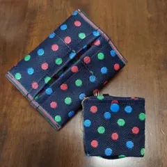 【ハンドメイド】畳縁のティッシュケースとチェーン付小物入れ　ドット柄