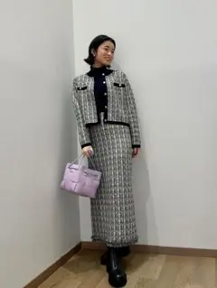 PLST ツイードニットカーデスカートセットアップ