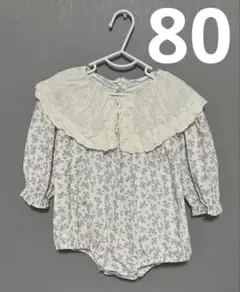 【美品】花柄ロンパース フリル襟付き 長袖