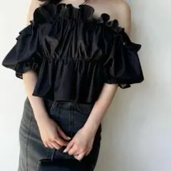 SNIDEL JQボリュームギャザーオフショルブラウス ブラック 黒 F 
