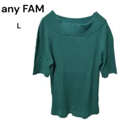 【美品】any FAM オンワード リブニット サマーニット 五分袖グリーン Lのサムネイル