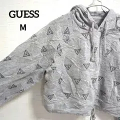 ★ GUESS ゲス 総柄 クロップド丈 パーカー グレー M 裏起毛のサムネイル