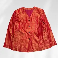 90s 赤×ゴールド 総柄 ジャカードジャケット 肩パッド入り ヴィンテージ