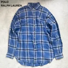 現行✨ポロラルフローレン　リネン100%　ネルシャツ　長袖　XLTサイズ　ブルー