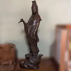 【九谷菊仙】 観音菩薩 龍神像 大型48cm 色絵 金彩 飾り置物 美術工芸 九谷菊仙】 観音菩薩 龍神像 大型48cm 色絵 金彩 飾り置物 美術工芸