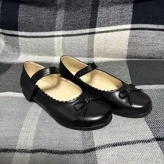黒いリボン付き キッズ フォーマルシューズ 22.0