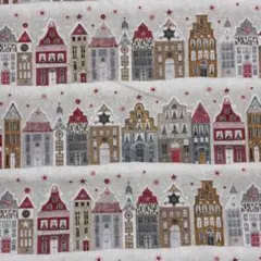 【ハギレ】acufactumプリント生地38cm×25cm「クリスマスハウス」