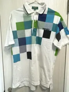 90s KENZO GOLF ケンゾー 幾何学ブロックチェック ポロシャツ Lのサムネイル
