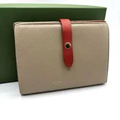 CELINE セリーヌミディアムストラップ ウォレット 二つ折り財布　グレー　赤のサムネイル