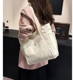 トートバッグ 白 ホワイト キャンバス 大容量 A4 マザーズバッグ　B