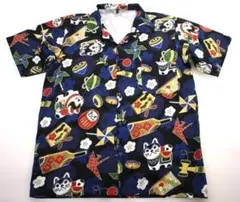 和柄 張り子猫 けん玉 だるま アロハシャツ メンズ 半袖 Lサイズ 新品!!のサムネイル