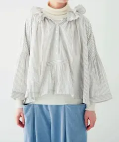 ネストローブ 2026SS 今季モデル ストライプリボンブラウス リネン混