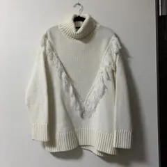 American HOLICフリンジ付きホワイトニットタートルネック