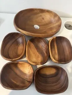 木製皿セット 多面体デザイン 7点